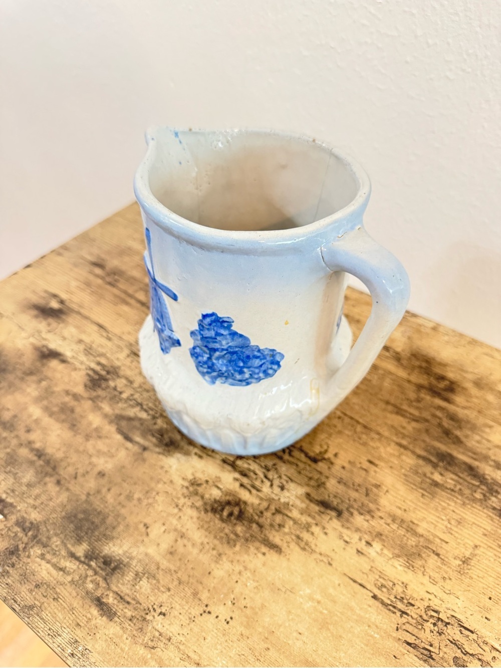 Blue & White Stoneware Pitcher Windmill Dutch Farmhouse Decor - Picture 3 of 12